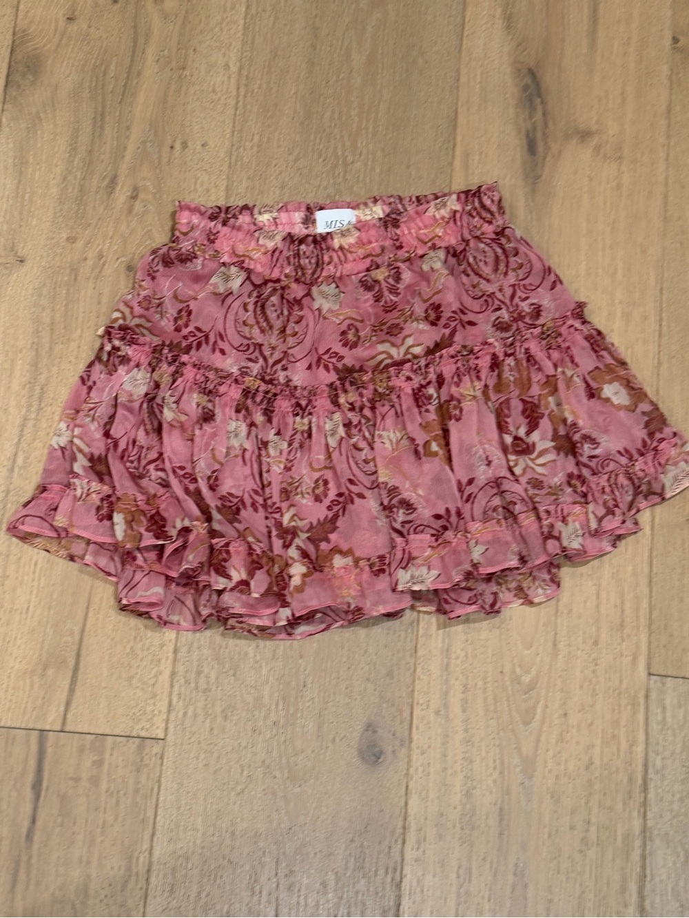 Misa Pink Floral Ruffle Tiered Mini Skirt